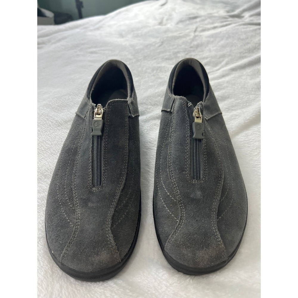 Grasshoppers Stretch Plus Grey Suede Zip Up Loafers Comfort Shoes Womens 9.5 M